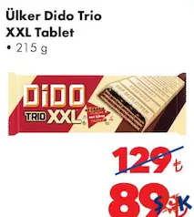 ÜLKER DİDO TRİO XXL TABLET ÇİKOLATA 215 G ÜLKER DİDO TRİO XXL TABLET ÇİKOLATA 215 G